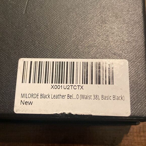 Milorde Black Leather belt with silver tone Hardware size 38 - Picture 5 of 5